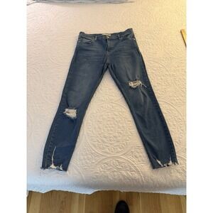 Free People Women's Distressed Blue Denim Jeans W30R With Standard Zip Closure